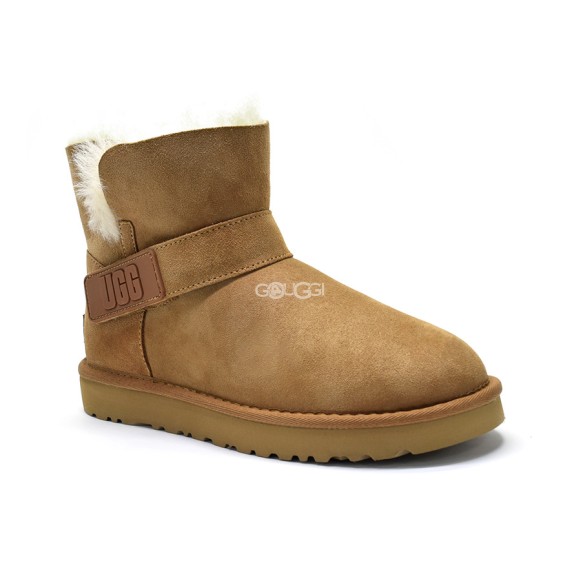 Женские мини угги Ugg Mini Bailey Graphic Logo Suede Chestnut