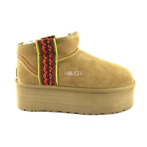 Женские мини угги на платформе UGG Classic Ultra Mini Braid Platform Chestnut 