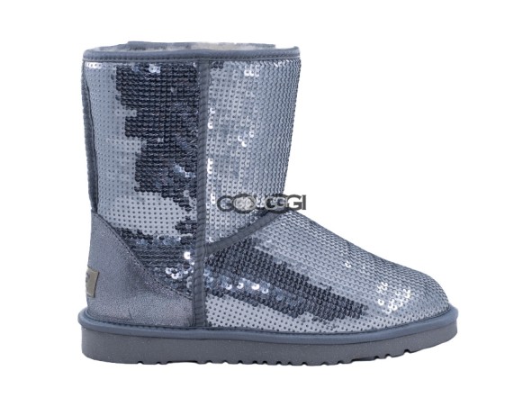 Женские короткие угги с пайетками Classic Short Sparkles Silver