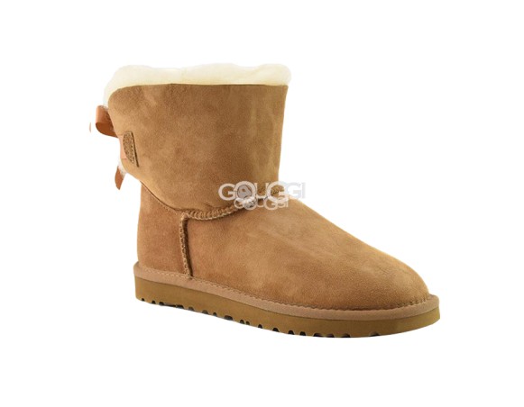 Женские мини угги с бантиками Mini Bailey Bow Medallion Chestnut 