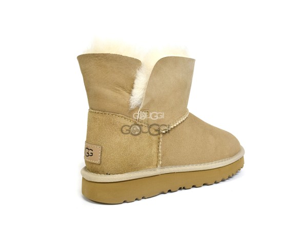 Женские мини угги Mini Bailey Logo Strap Suede Sand