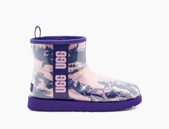 Женские прозрачные мини угги Classic Clear Mini Natural Marble - Violet Night