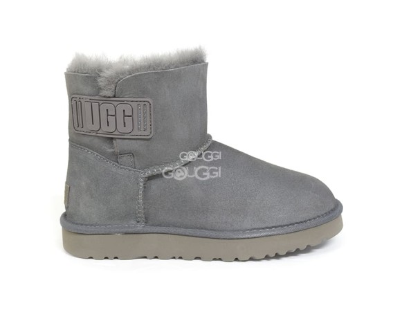 Женские мини угги Mini Bailey Logo Strap Suede Gray