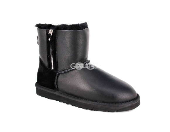 Женские мини угги на молнии Mini Double Zip Metallic Black